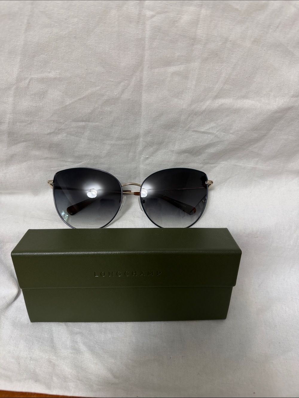 Longchamp Gold Frame Sunglasses with Black Gradient Lenses